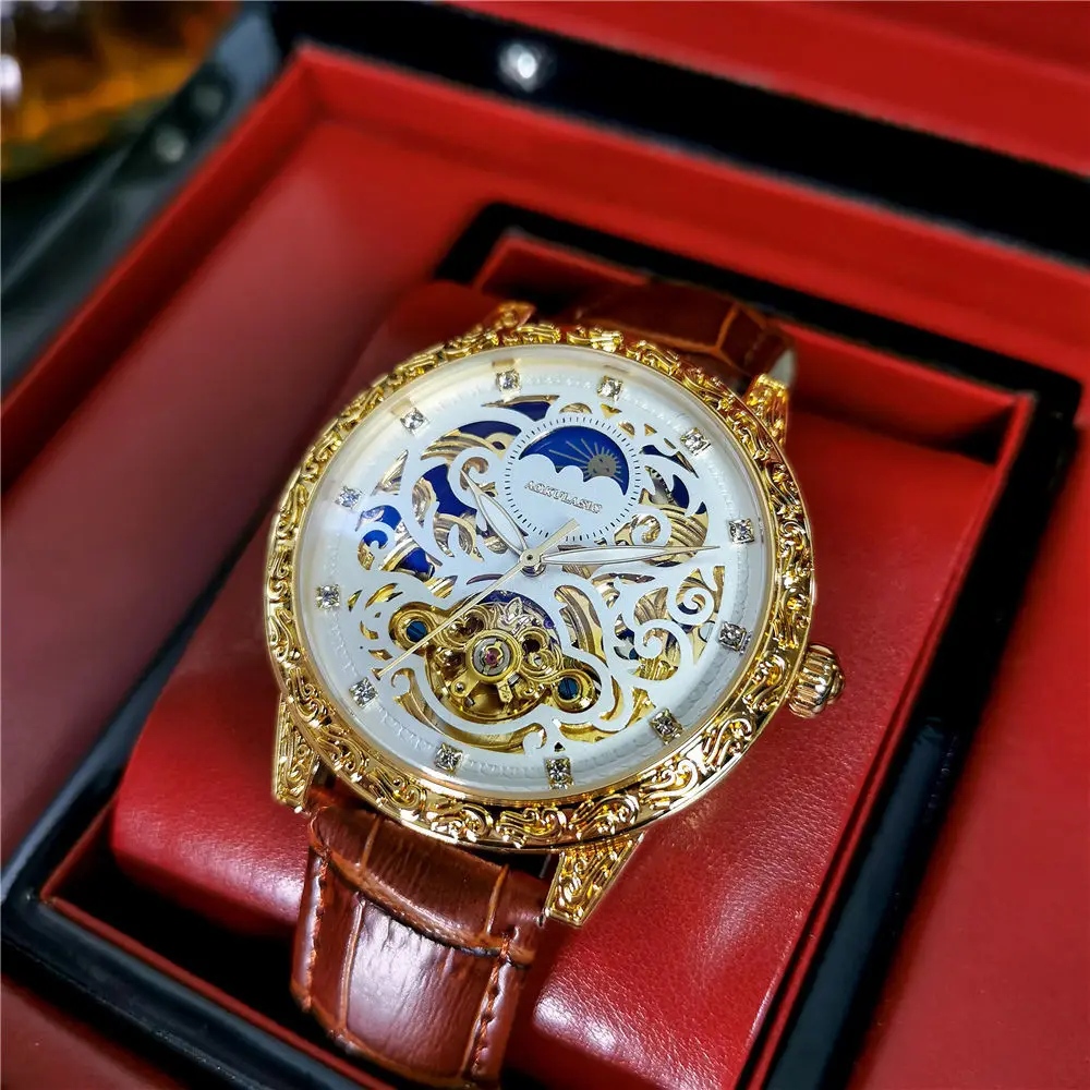 

Mechanical Watch Skeleton Engraving Automatic Watches 2022 Waterproof Luminous Tourbillon Fashion Luxury Gift For Men Clock New