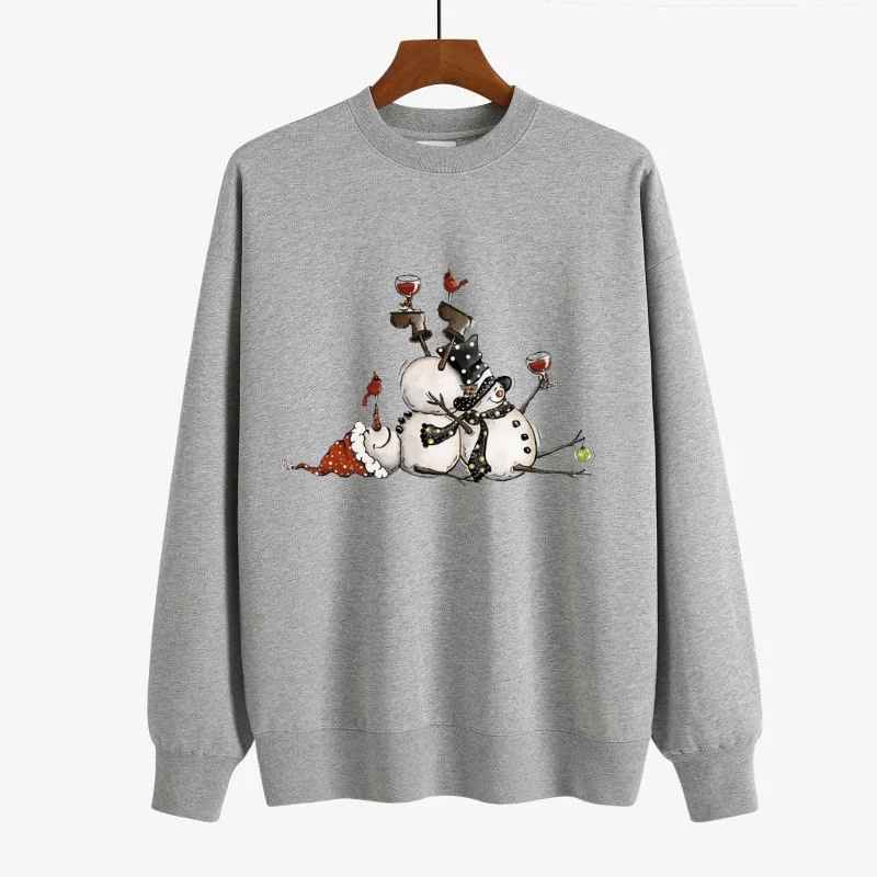 

Wine Christmas Snowman Custom Women's Casual Sweatshirt Personalized Shirt Custom Pattern Or Text You Want