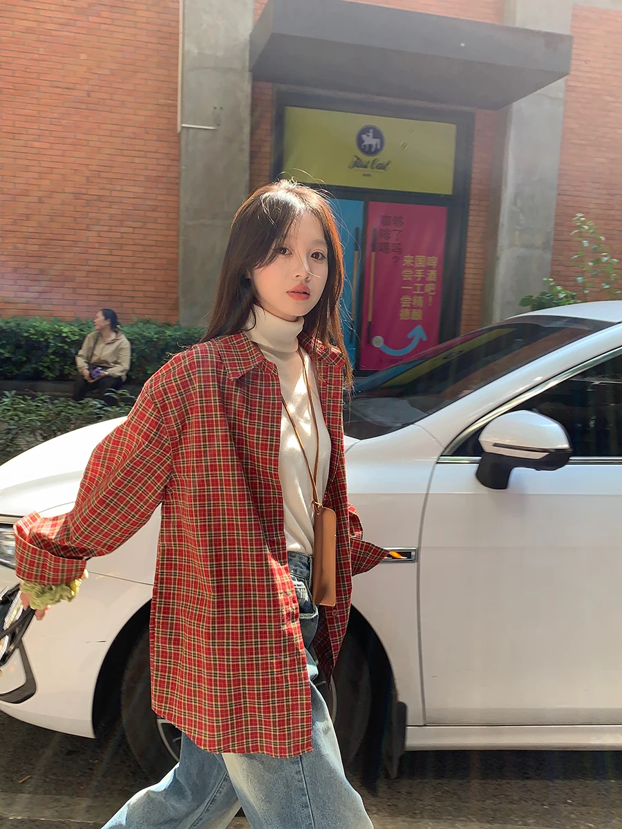 Xinhelp Vigorous Girl Ретро Sle клетчатые рубашки с длинными рукавами Верхняя одежда для