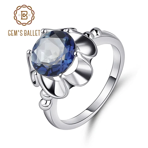 Женское кольцо с цветком, серебряное обручальное кольцо с натуральным иолитом, синего мистического кварца, ювелирное изделие, карат