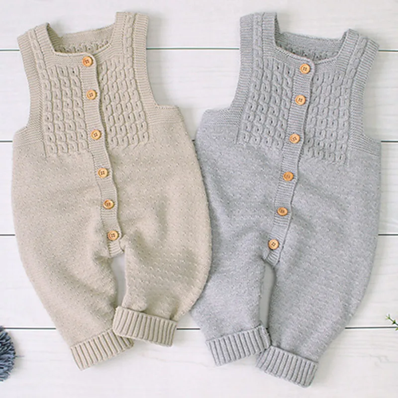 

Baby Knitting Rompers Overalls Newborn Sleeveless Solid Color Jumpsuit Girls Boys Clothes Baby Winter Romper Leisure Jumpsuit