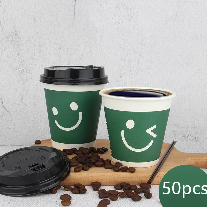 

50pcs Dark green disposable coffee milk tea beverage paper cup creative cute drinking juice cup camping party birthday water cup