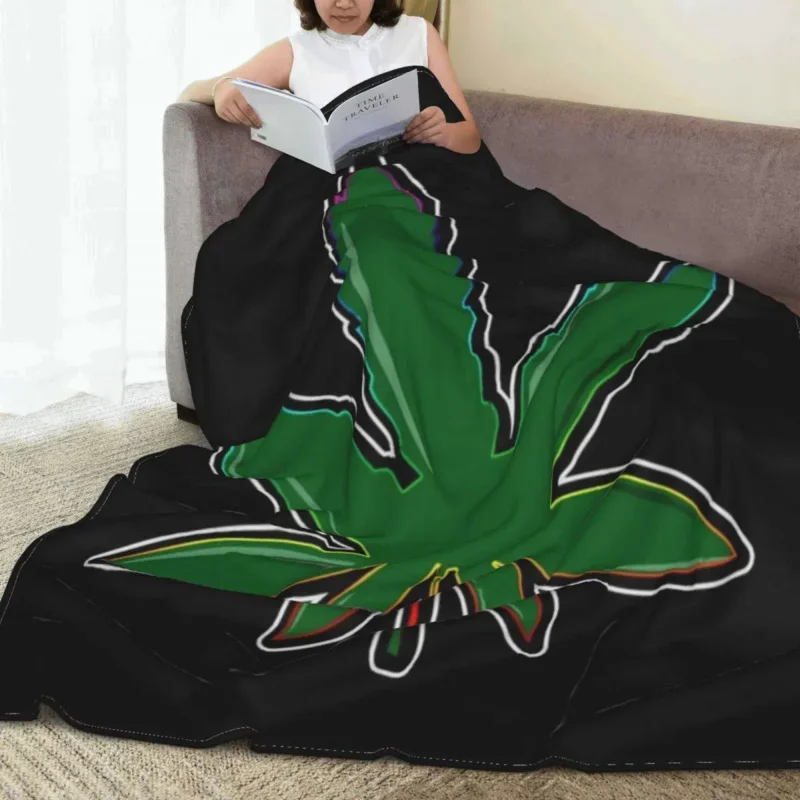 

Cool Green Hemp Leaf Blankets Velvet Spring Autumn Plant Multi-Function Ultra-Soft Throw Blanket For Bed Office Bedspread