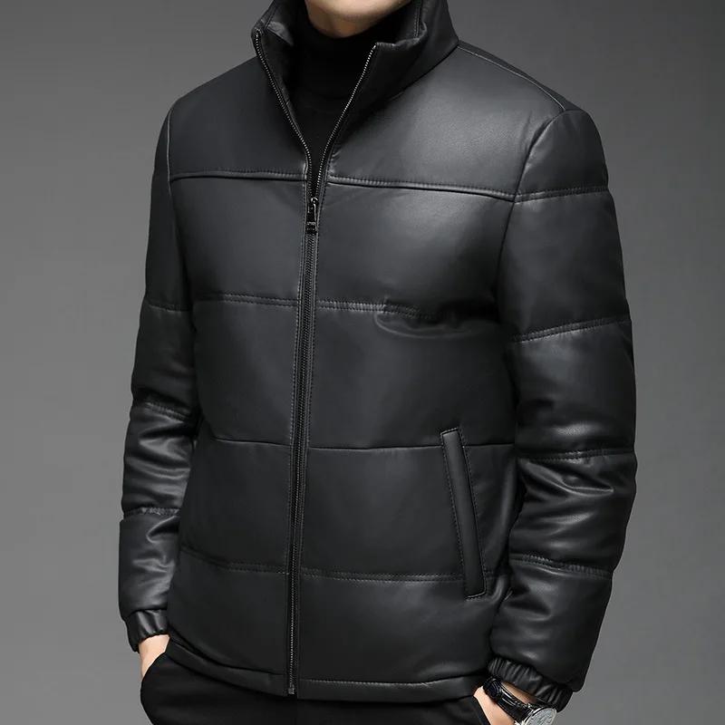 

2022 Men's Autumn and Winter New Sheepskin down Jacket Stand Collar Leather Motorcycle Warm Leather Jacket