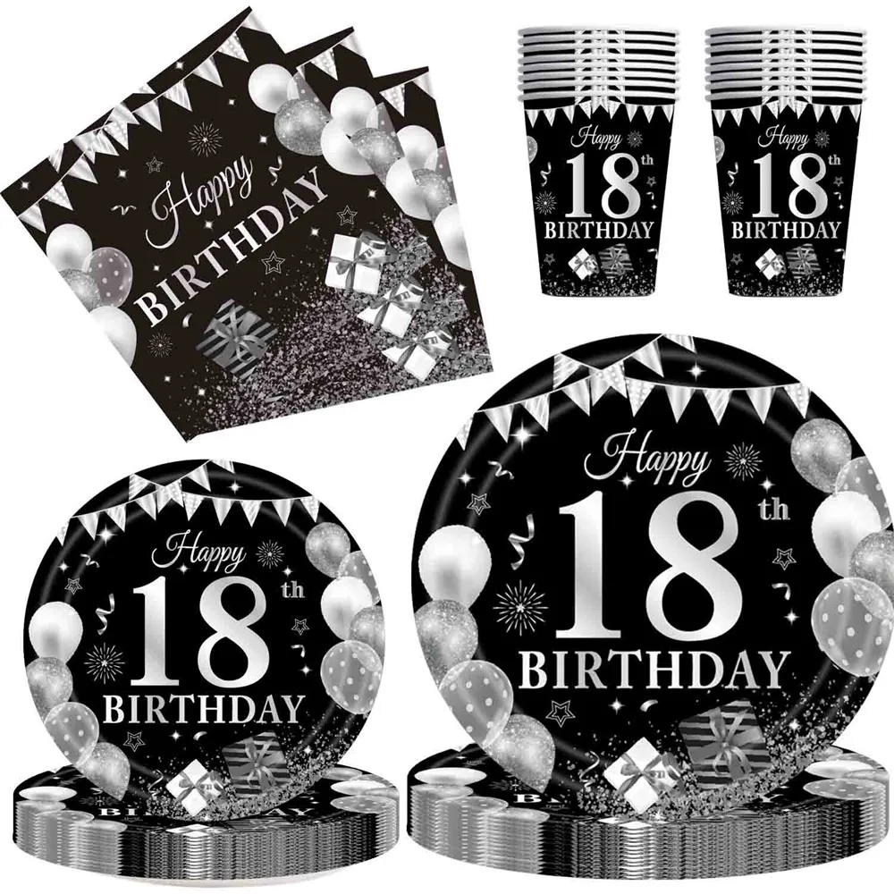 

68Pcs Happy 18th Birthday Napkins Black & Gold Tableware Party Napkins for Girls Boy Kids 18th Birthday Party Supply Table Decor
