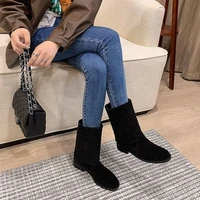 genuine leather retro pile boots frosted thin medium boots womens 2022 autumn new suede high top knight boots women boots