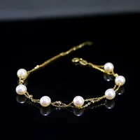 real 18k yellow gold bracelet for women natural freshwater pearl double link small beads females link 16 19cml au750 jewelry