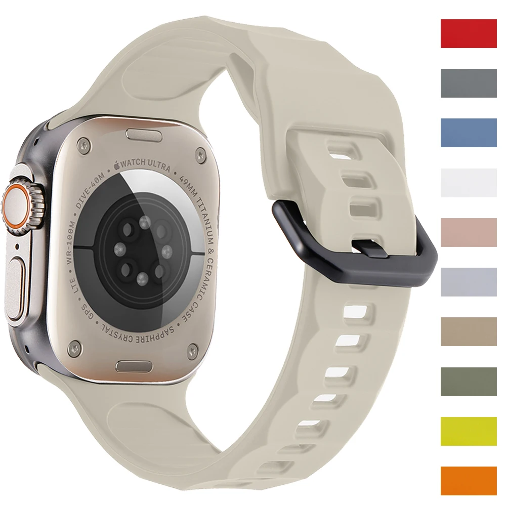 

Soft Rubber Band for Apple Watch Ultra 49mm 45mm 44mm Silicone Sport Replacement Correa Strap for Iwatch Series 8 7 6 5 4 3 2 Se