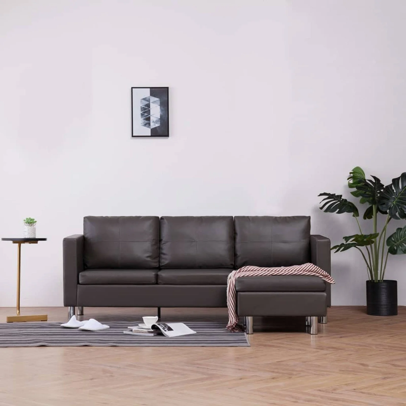 

3-Seater Sofa with Cushions Gray Faux Leather