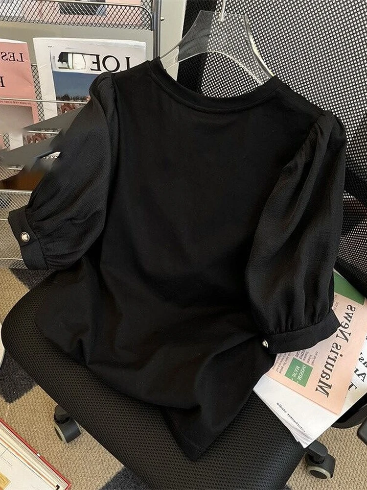 Woherb летняя черная футболка Женская сетчатая Лоскутная с бантом 2022 корейские