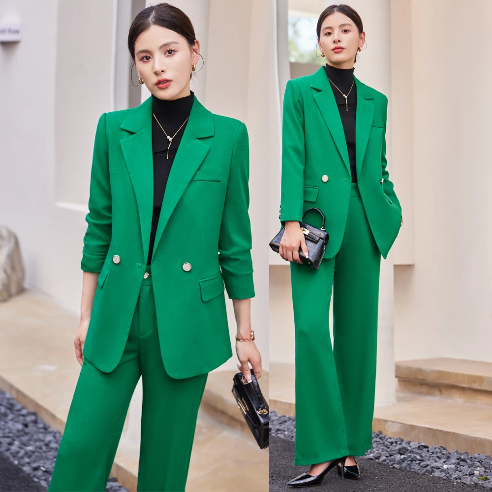 Green suit suit, new style, fashionable temperament, casual suit, formal dress, high sense, wide leg pants, fitness wholesale