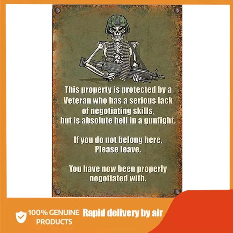 

GadgetsTalk Property Protected by Veteran Funny Tin Sign Metal Sign Metal Decor Wall Sign Wall Poster Wall Decor Door Plaque