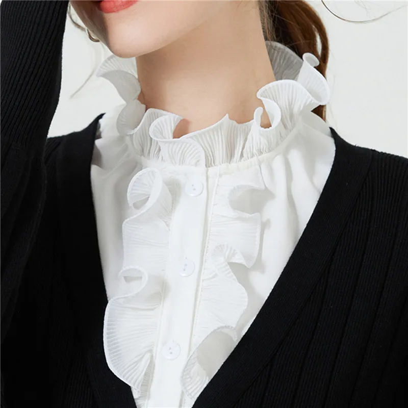 

White Lace Chiffon Doll Fake Collar Ladies Shawl Wrap Removable Detachable Embroidered False Collar Clothes Accessories