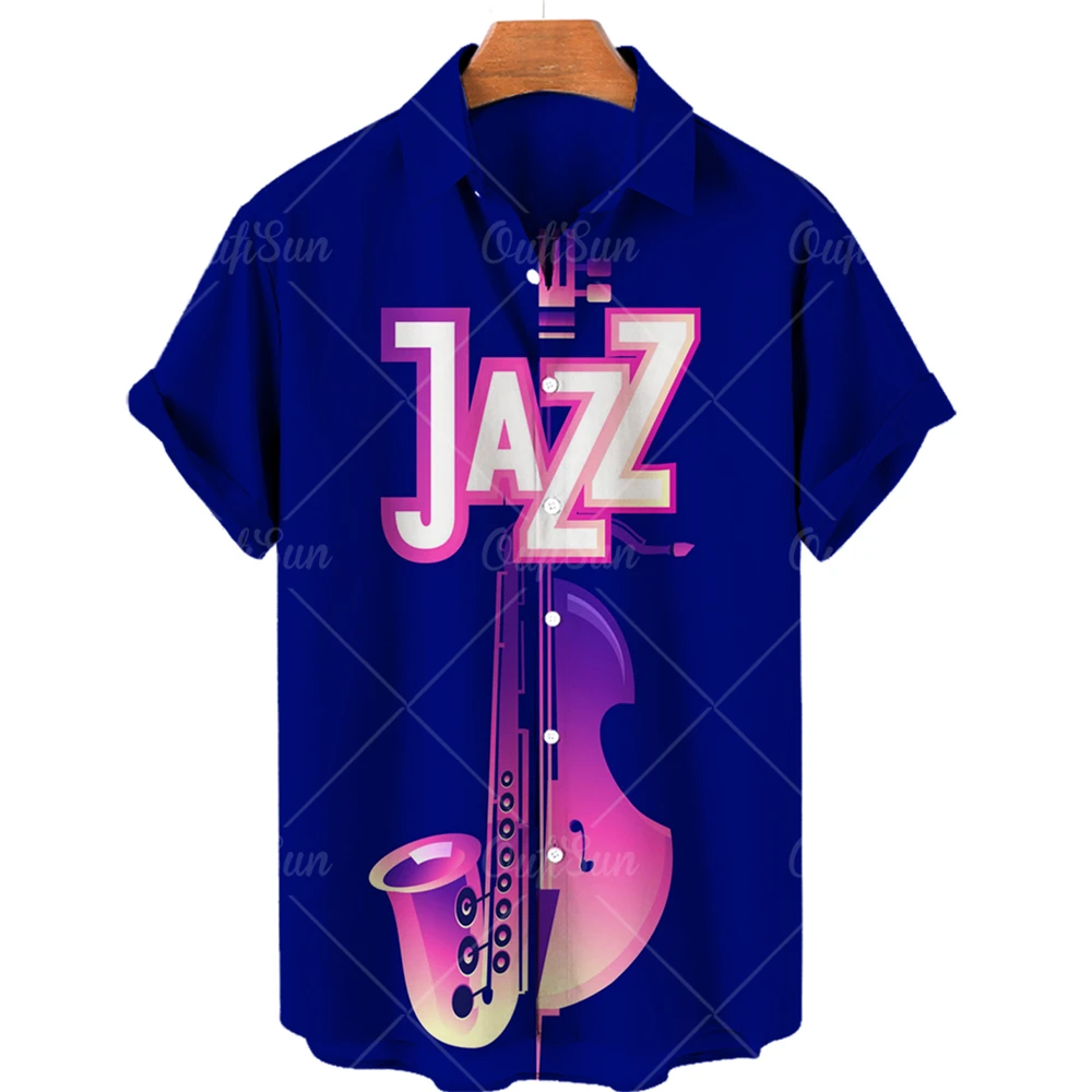 

Men's 3D Printing Hawaii Cute Music Shirt Casual Short Sleeve Men's Music Print Shirt Beach T-shirt Top S-5XL