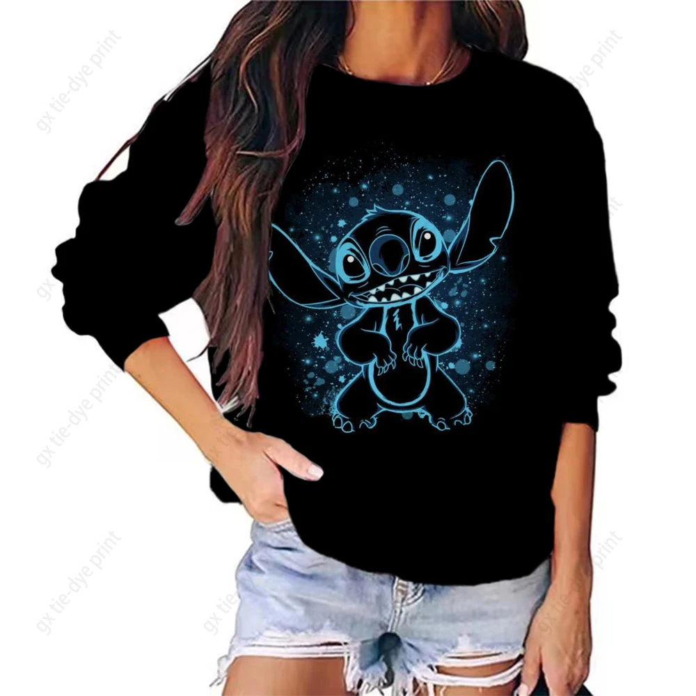 

2023 Turtleneck Hoodie Disney Stitch Funny Women Harajuku Cute Lilo and Stitch Anime Sweatshirt Manga Streetwear Hoody Female