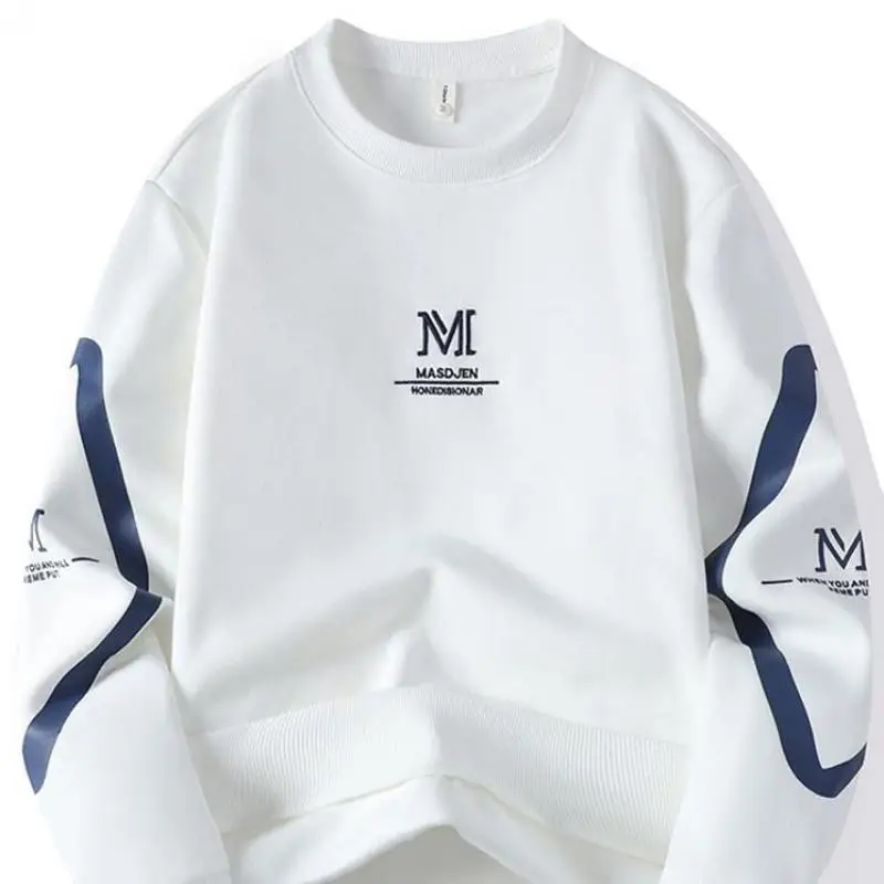 

Men's Long Sleeve Spring and Autumn Trend Printed White Sweatshirt Tide Student Tops