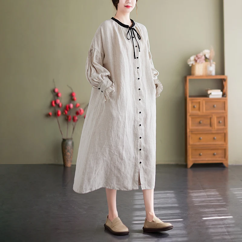 

Женское кружевное платье макси, однотонное повседневное Свободное платье с длинным рукавом, элегантная одежда в Корейском стиле, весна-лет...