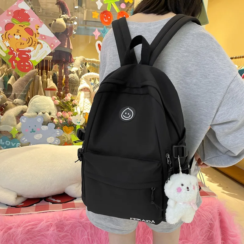 

University Student School Bags for Teen Girls Large High School Backpack Women Nylon Simple Solid Bookbag Casual College Style