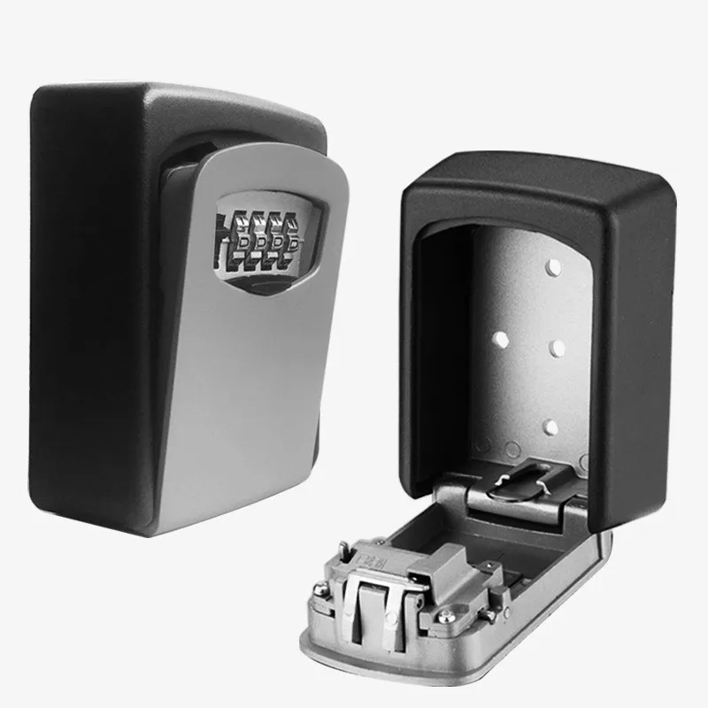 

Key Lock Box Wall Mounted Aluminum Alloy Key Safe Box Weatherproof 4 Digit Combination Key Storage Lock Box Indoor Outdoor