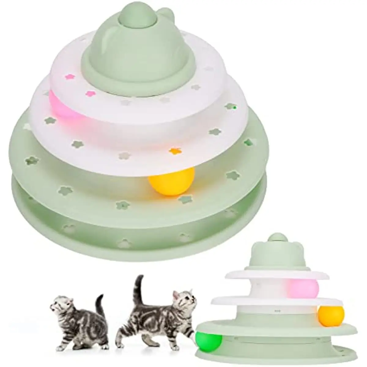 

Cat Toys 4 Level Towers Tracks Roller Kitten Toy Interactive Turntable Circular with Moving Ball for Indoor Chase Exercise Game