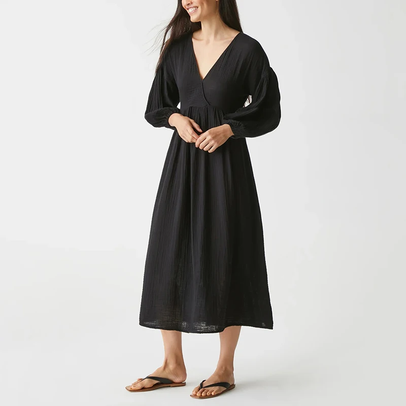 

Платье женское из 100% хлопка и муслина, с длинным рукавом