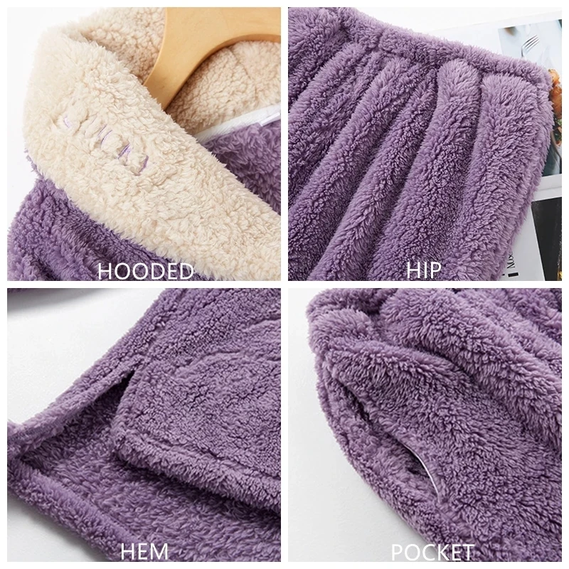 Women's Pajama Sets Solid Long Sleeve Winter Woman Fluffy Pijama Suit with Pants Thick Warm Fleece Home Clothes for Female