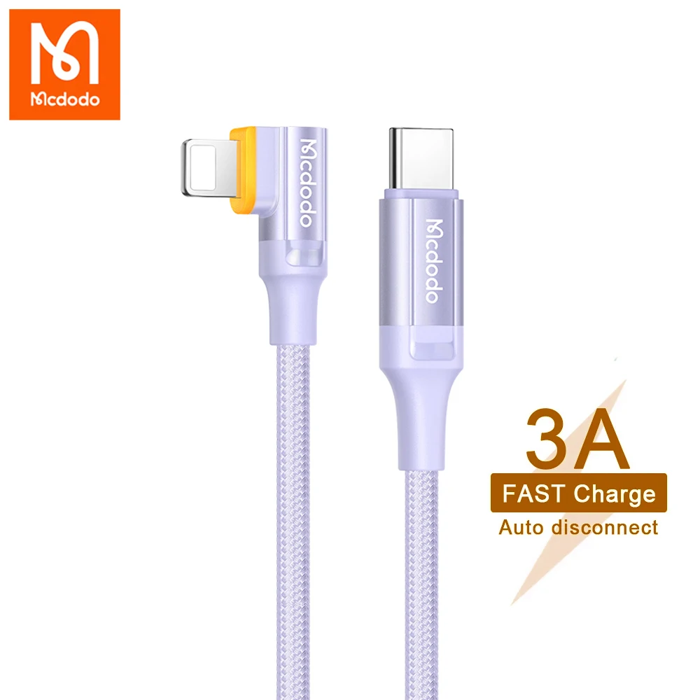 

Mcdodo PD 36W USB C Cable For iPhone 13 12 11 Pro Max X Xr iPad Pro ios Fast Charge Lightning Auto Disconnect LED Data Wire Cord