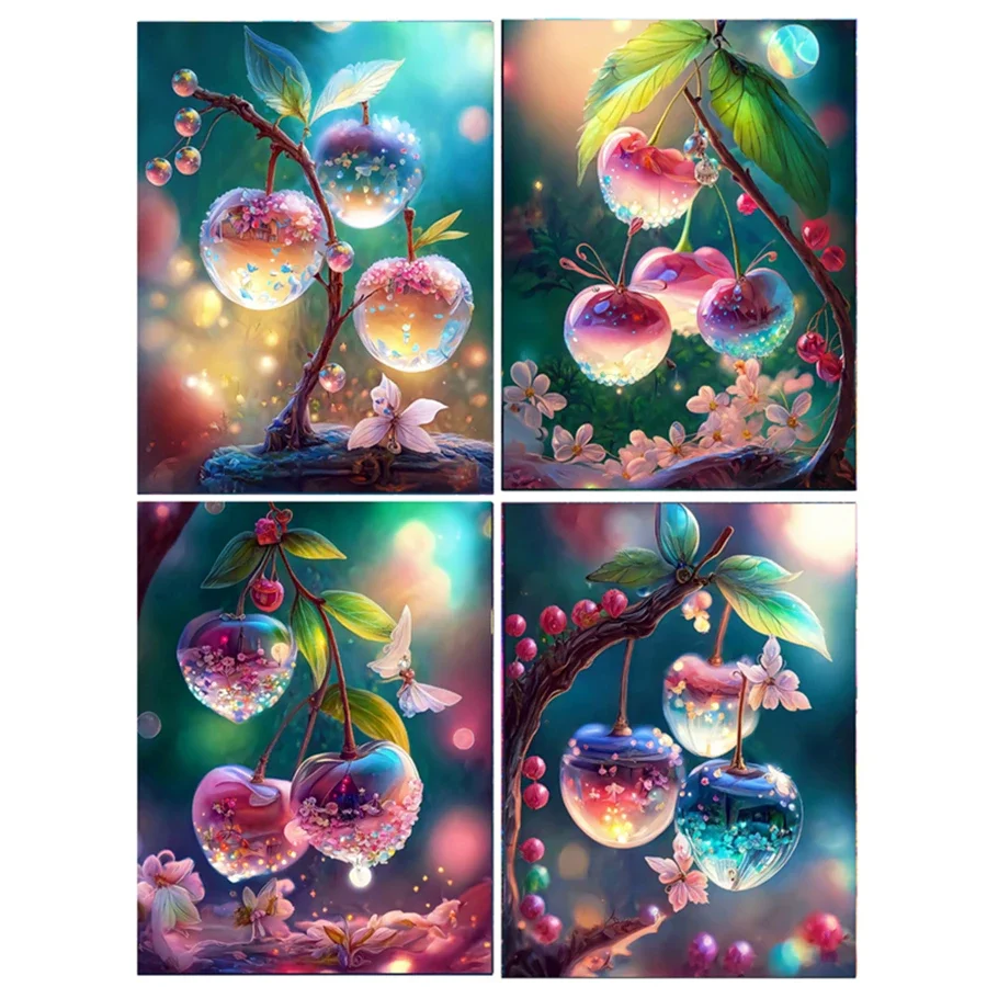 

Pink Crystal Fruits Landscape Diamond Painting Cherries Picture Of Rhinestones Mosaic Fantasy Decorative Paintings