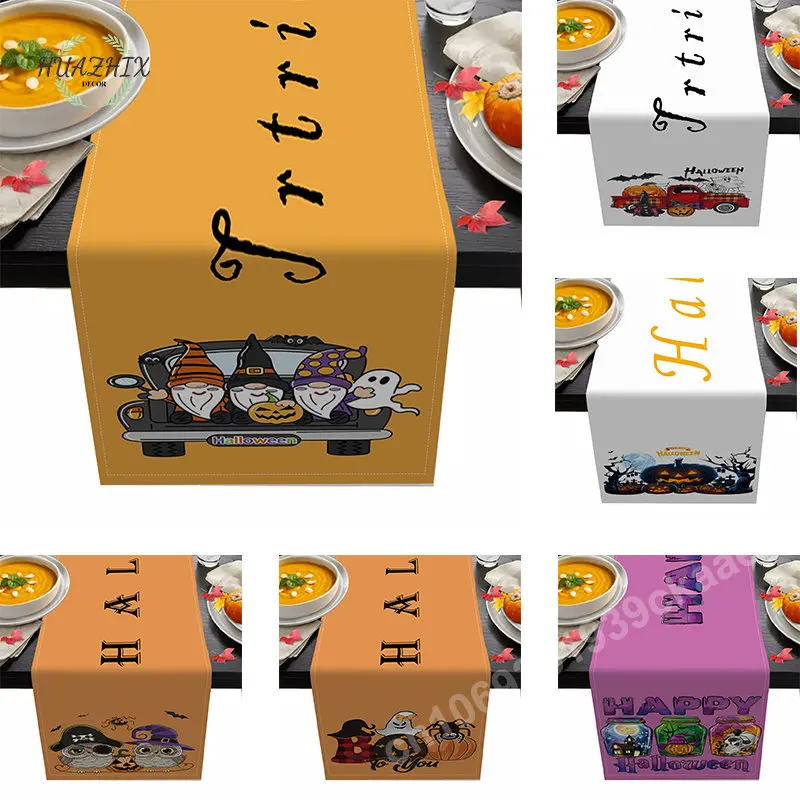 

Halloween Themed Table Runner Festival Party Kitchen Dining tablecloth Magic Pumpkin Lantern Home Decor Cartoon Print TableCover