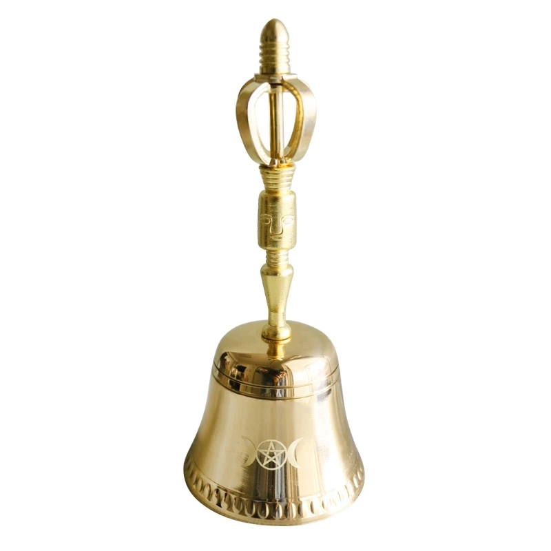 

Novelty Brass Hand Bell Wiccan Prop Triple Moon Ritual Brass Bell for Tea Party