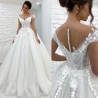 ball gown wedding dress 2023 princess cap sleeve bridal gown elegant lace applique sexy sheer neck tulle robe de mari%c3%a9e