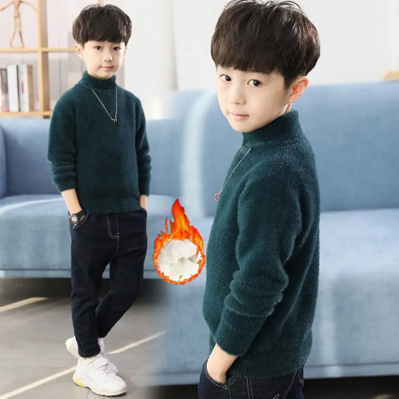 

2022 Autumn Winter Kids Boys Vintage Thicken Mink Cashmere Tops Pullover Children Clothing Turtleneck Warm Knitwear Sweaters Z07