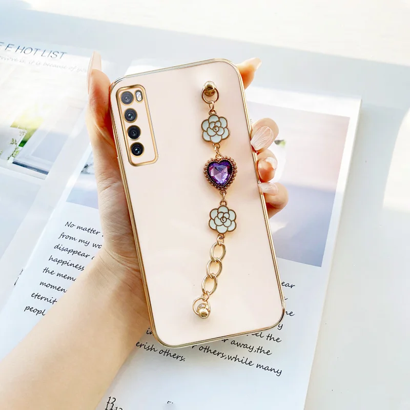 

For Huawei Nova 7 5G Nova 7i Y70 Plus Nova 6 7 9 SE 8i P40 Lite Honor 50 Lite Purple Heart Flower Bracket Case Luxury Girl Love
