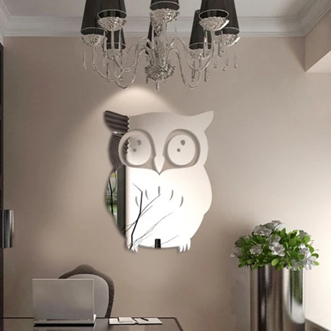 3D Зеркальная Наклейка с рисунком совы, виниловая настенная наклейка, домашний декор, съемная наклейка «сделай сам», распродажа