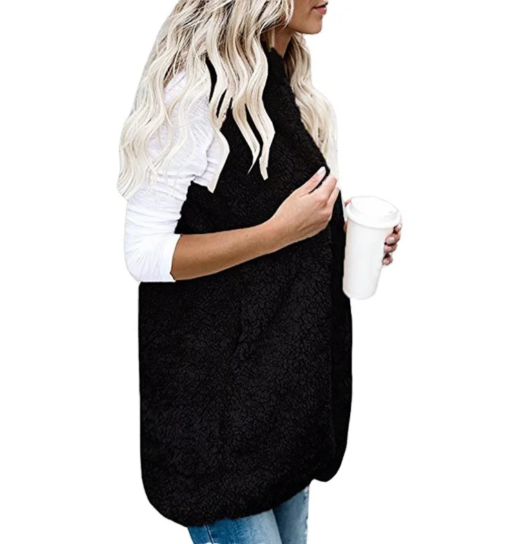 Autumn Winter plus Size Women's Clothing Fashion Solid Color Sleeveless Hooded Pocket Waistcoat Furry Vest