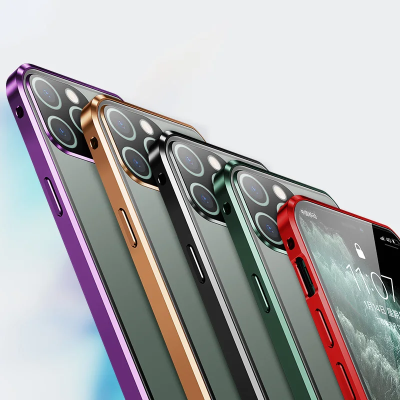 

Metal Magnetic Case for iphone 12 Pro case Bumper Glass Camera protection for iphone 11 pro max Mini case cover coque fundas