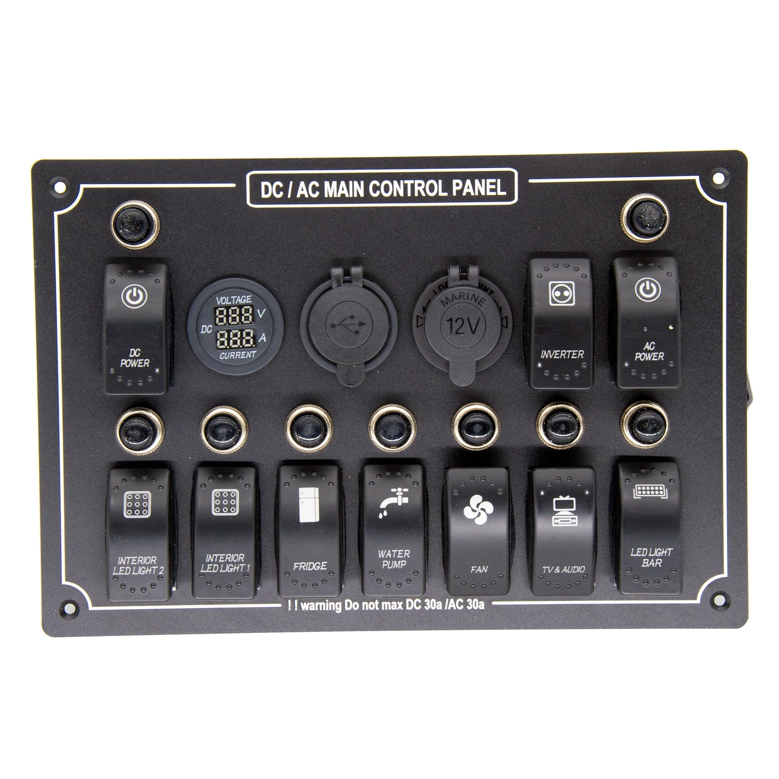 

10 Gang Circuit LED Car Marine Waterproof 5 Pin Boat Rocker Switch Panel