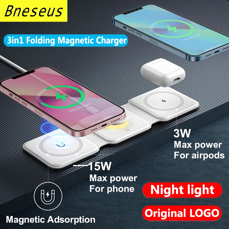 

3 in 1 Foldable Macsafe Wireless Charger 15W Fast Charging Magnetic Holder For iPhone 12 13 14 14 AirPods Pro 2 3 iWatch 6 7 SE