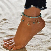 bohemian turquoise anklet for women beaded fringe anklet beach foot jewerly am4367