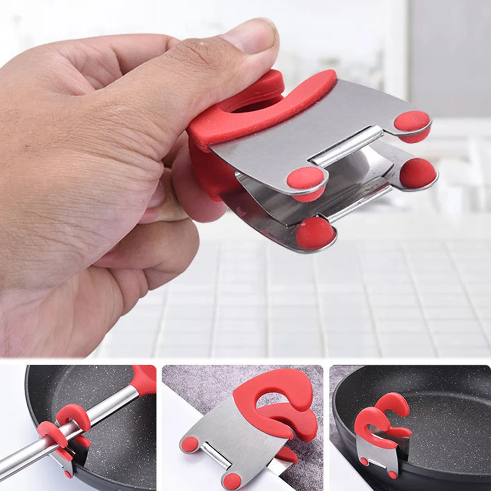 

Multi-functional Pot Side Clamp Kitchenware Support Frame Kitchen Gadget Stainless Steel Silicone Clamp Spoon Clamp Strong