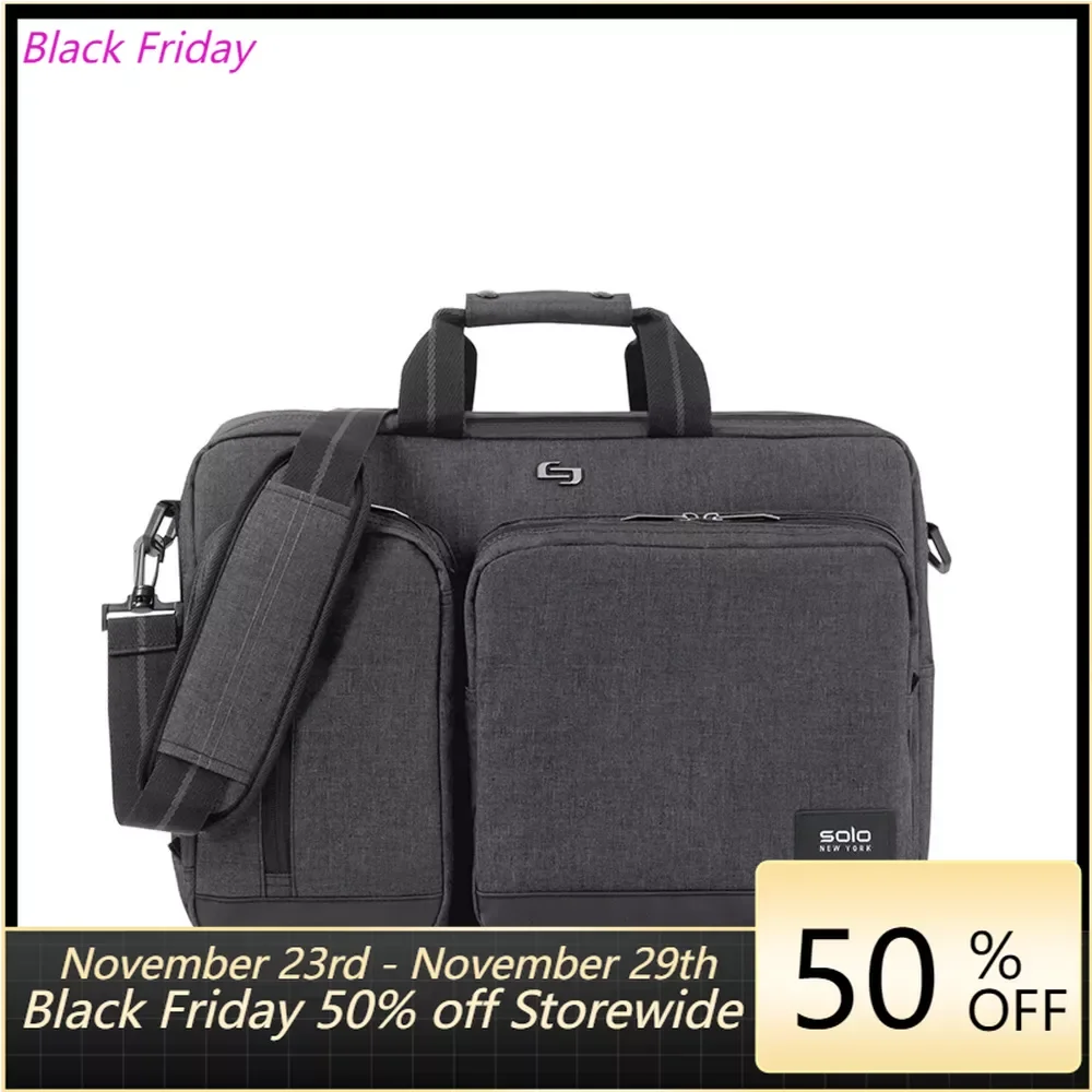 

Solo Duane Laptop Briefcase to Backpack Hybrid, Black Color