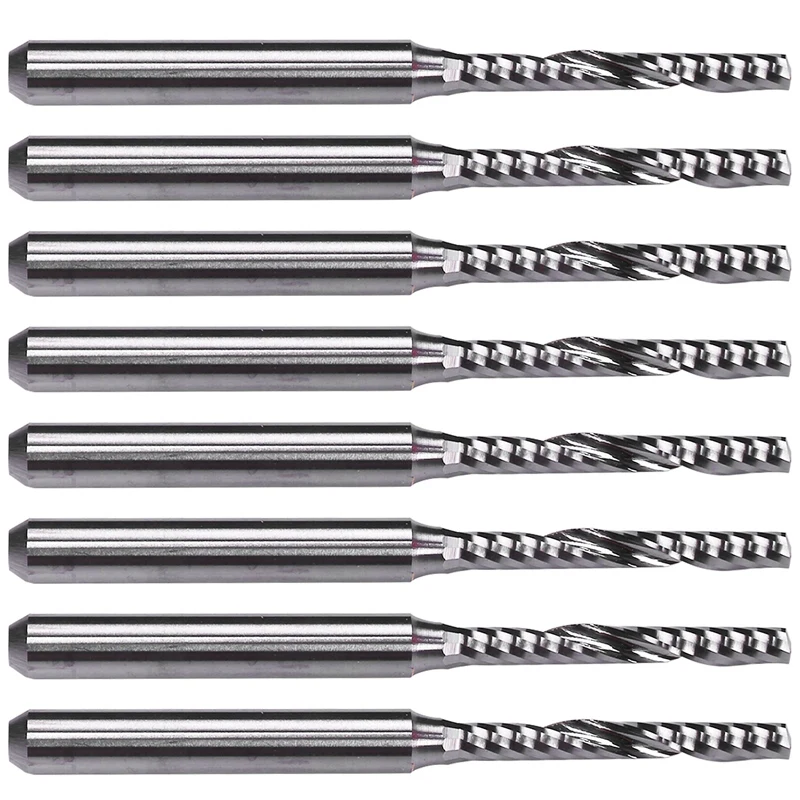 

8Pcs 2Mm X 15Mm Carbide Single Flute Spiral End Mill CNC Router Bit