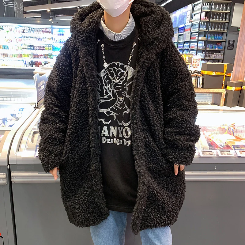 Winter Jacket Men Warm Fashion Retro Thicken Lamb Hair Jackets Men Streetwear Korean Loose Thick Short Coat Mens Hooded Coat