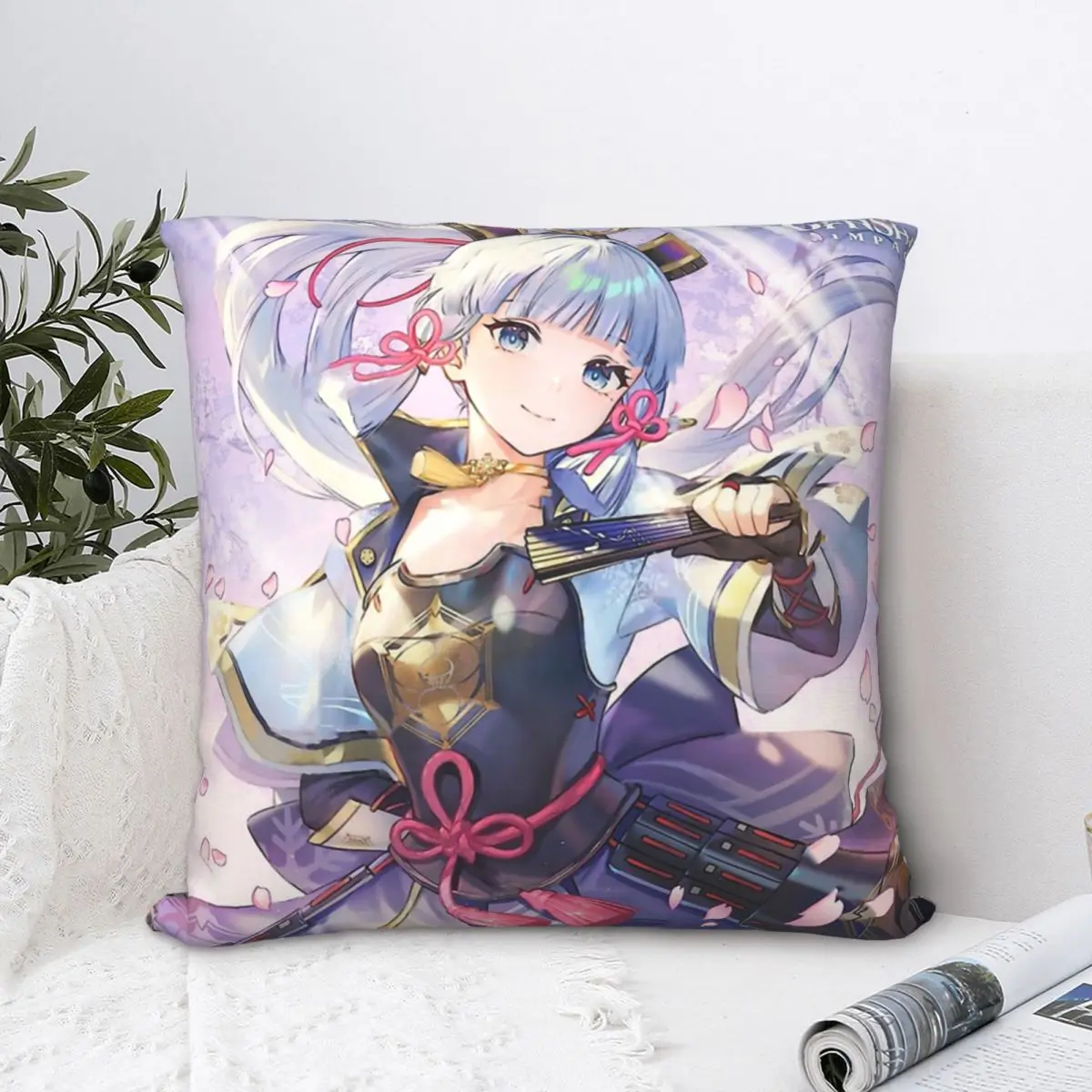 

Genshin Impact Kamisato Ayaka Hug Pillowcase Backpack Cojines Home DIY Printed Chair Throw Pillow Case Decorative