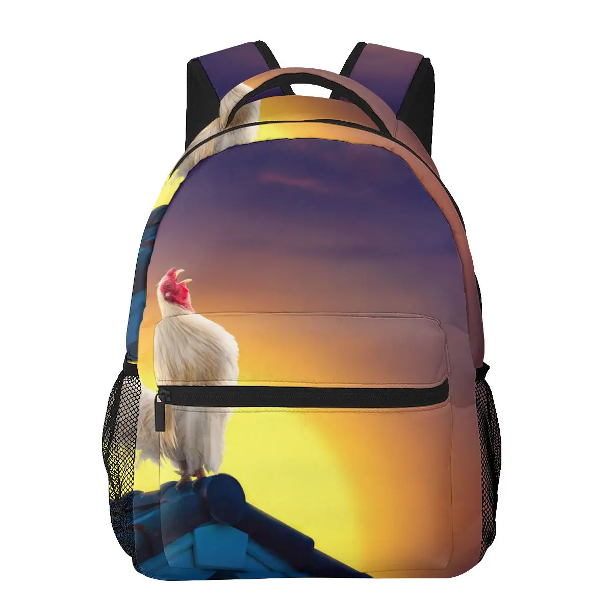 

Aesthetic Backpack Backpack Teenager Girls School Book Bag Large Capacity Travel Bag White Rooster Crowing On Roof Sunrise Sky