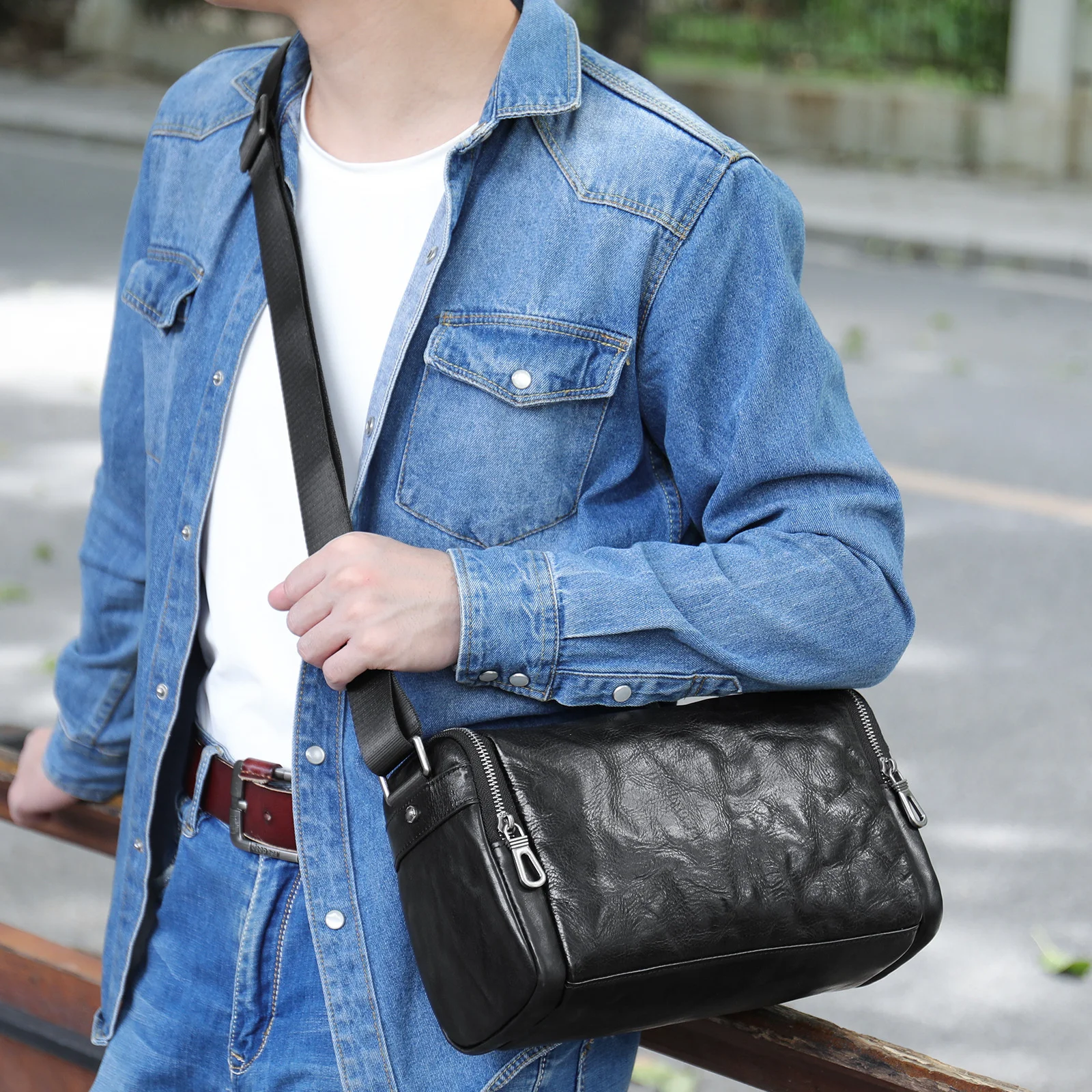 New Man Bag Cow Leather Small Flap Man Crossbody Bags For Men Travel Bag Messenger Bag Men's Genuine Leather Shoulder Bag