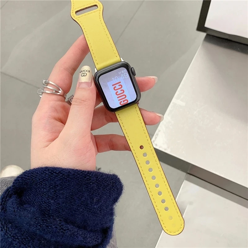Ремешок кожаный для Apple watch браслет iWatch 6 se 5 4 3 44 мм 40 42 38 аксессуары 7 45 41 | Наручные