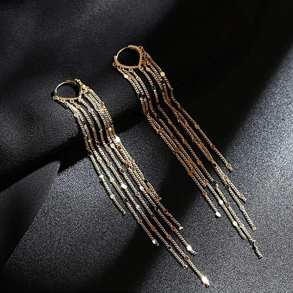 

2020 New Fashion Long Metal Tassel Drop Earrings for Women Korean Joker Sweet Lovely Heart Elegant Party Wedding Jewelry