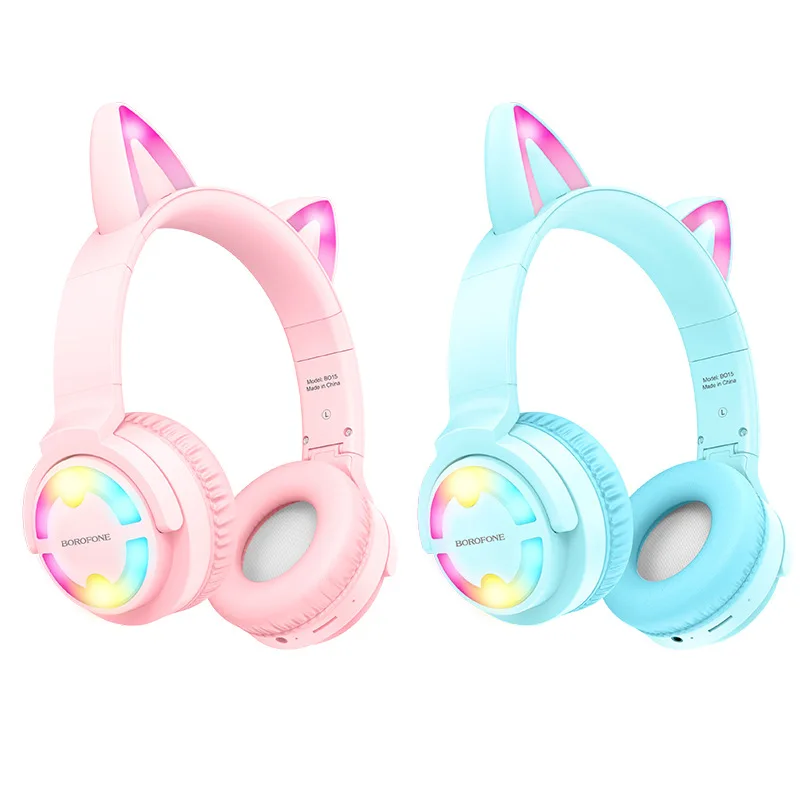 

Cute Cat Ear Bluetooth Headphones LED Light Flash Stereo Foldable Wireless Headsets With Mic TF FM For Children Kid Girl Gifts