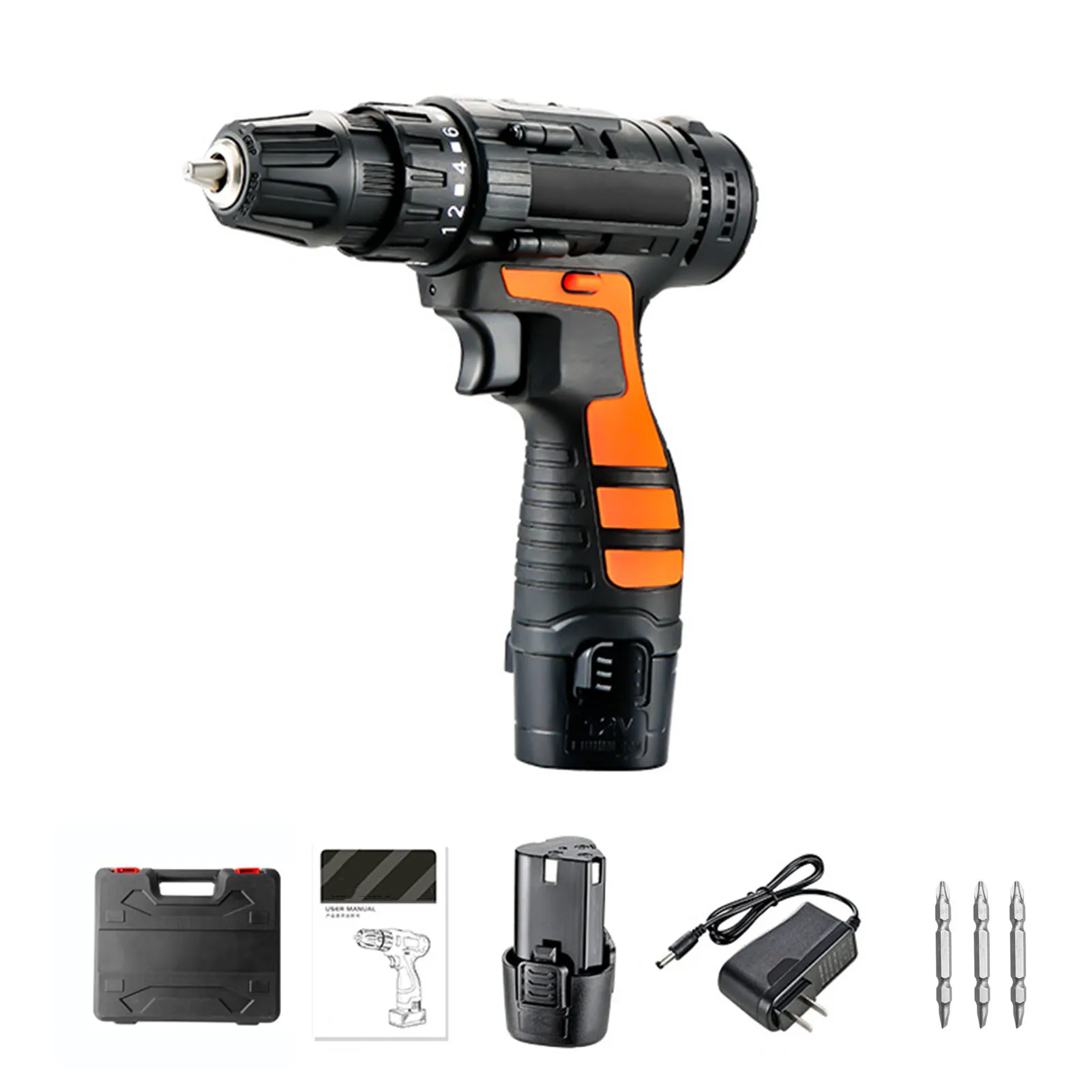 

12V Ergonomic Multifunctional Cordless Drill Electric Screwdriver USB Rechargeable Portable Household Repair Tool Lightweight